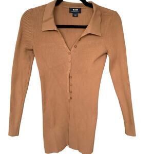 Maeve by Anthropologie Tan Ribbed Longline Button-Down Cardigan Sweater - XS